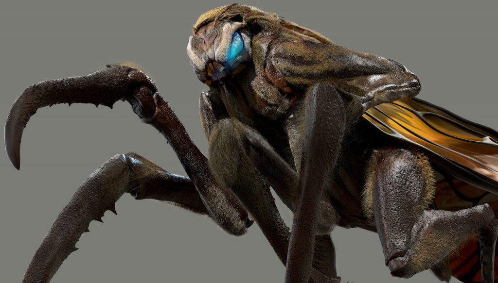 In its Mothra designs, Legacy Effects referenced the aggressive stance of mantises and certain species of Japanese wasp.