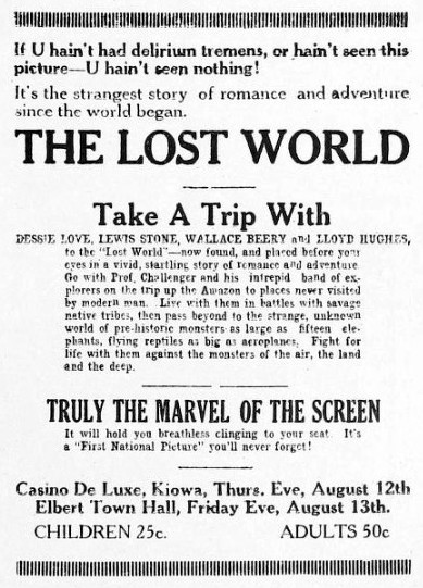 "The Lost World" press advertisement - Motion Picture Herald, 4 September, 1926